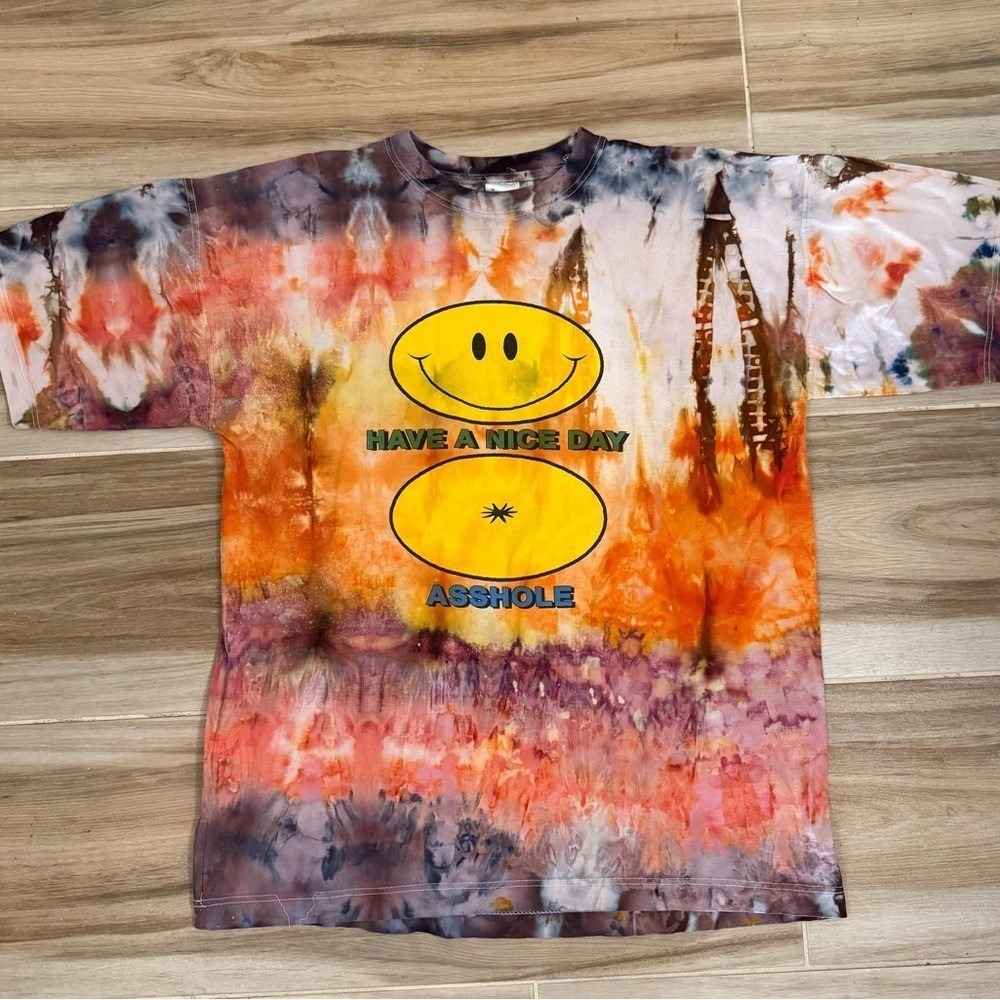 Colorful Tie-Dye T-Shirt with Smiley Graphic